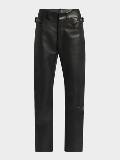Leather Buckle Straight-Leg Biker Pants