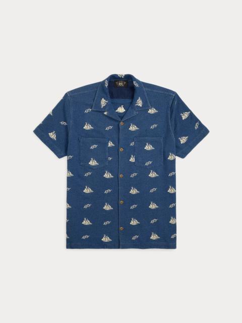 Nautical-Embroidered Piqué Camp Shirt
