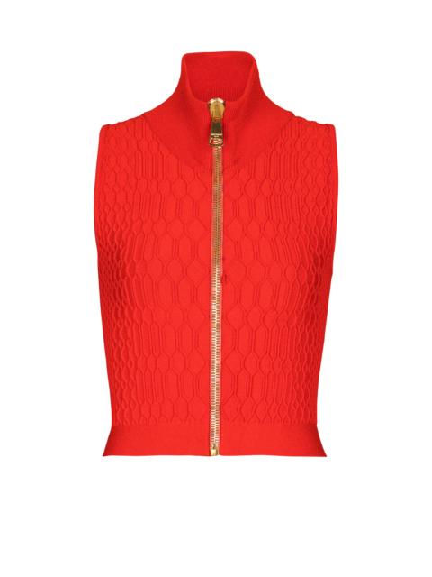 Sleeveless crocodile-knit top