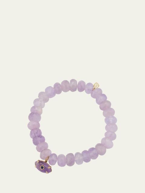 14K Gold Amethyst Evil Eye Charm Bracelet