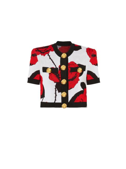 Red Roses jacquard knit cardigan