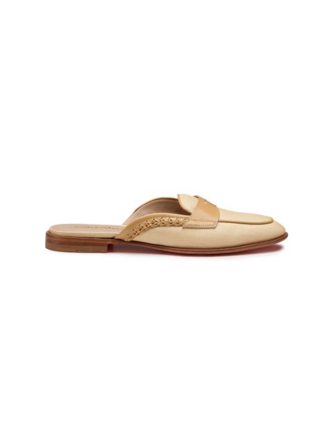 Women's beige leather and fabric mule