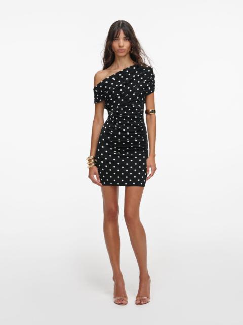 Polka Dot Draped Knit Mini Dress