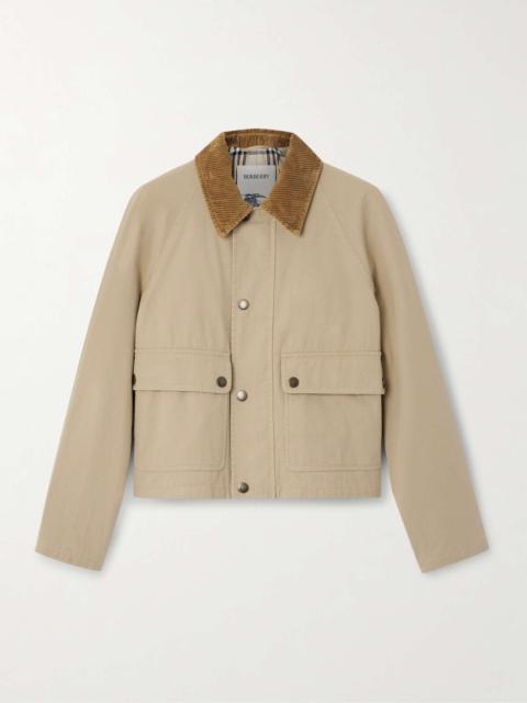 Corduroy-trimmed cotton-twill jacket Beige