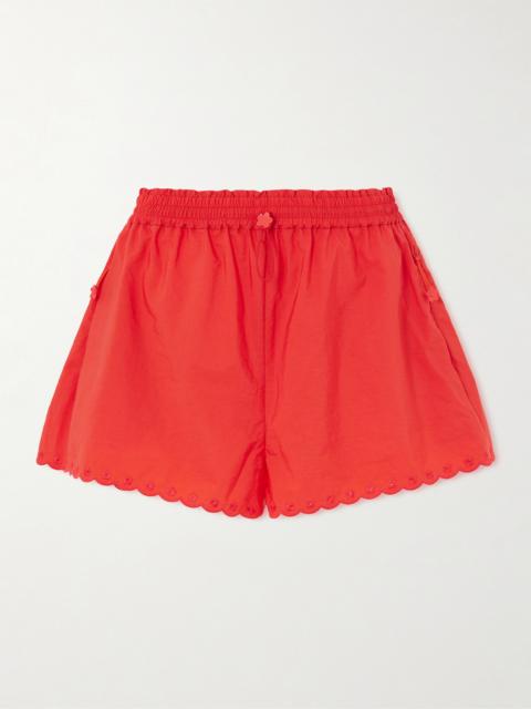 Blossom Broderie Anglaise-trimmed Cotton-blend Taffeta Shorts