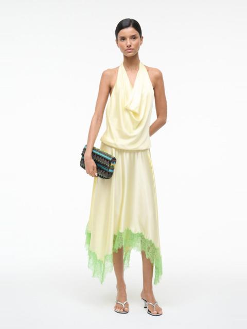 STAUD ELIRA SILK DRESS KEY LIME SPROUT