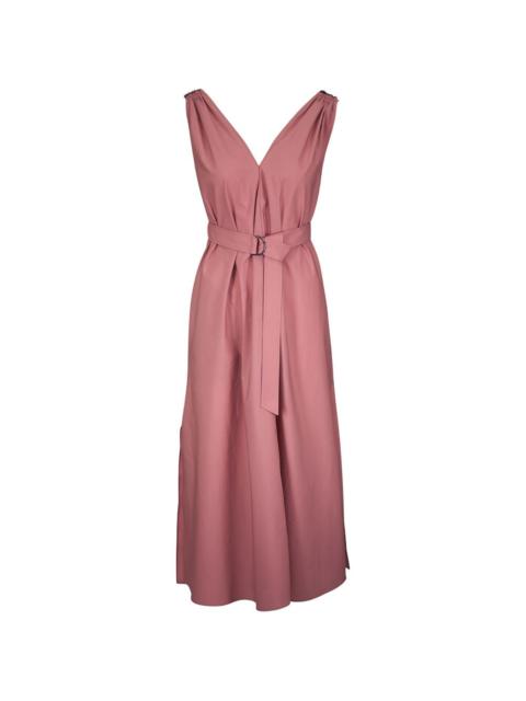 belted V-neck midi dress