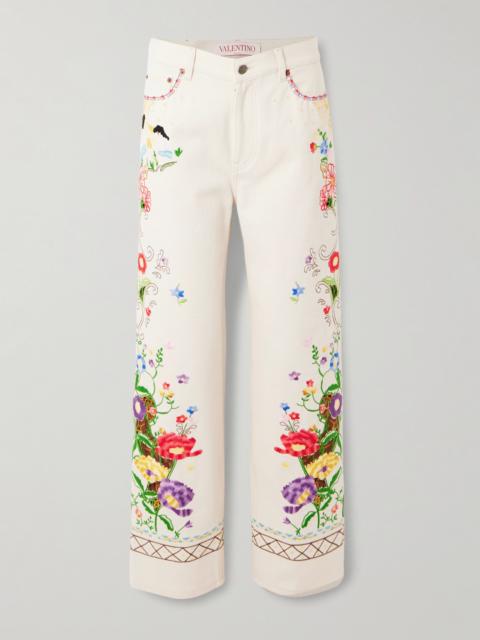 Embroidered High-rise Straight-leg Jeans