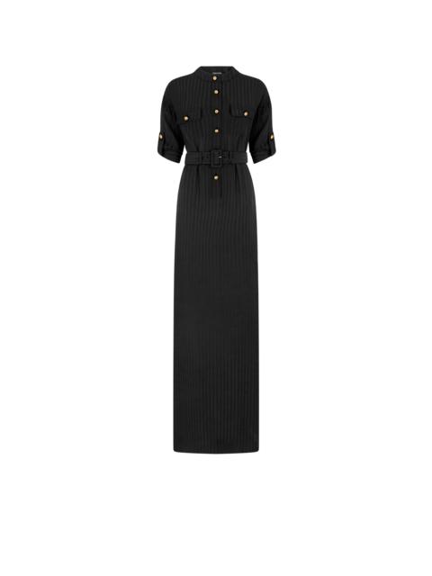STRIPED WHITNEY FLUID SILK LONG SHIRT DRESS