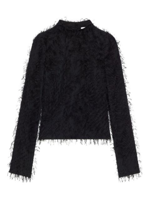 feather-embellished long-sleeve top