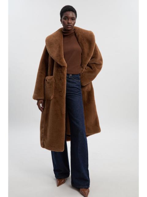 Petite Faux Fur Buttoned Midi Coat