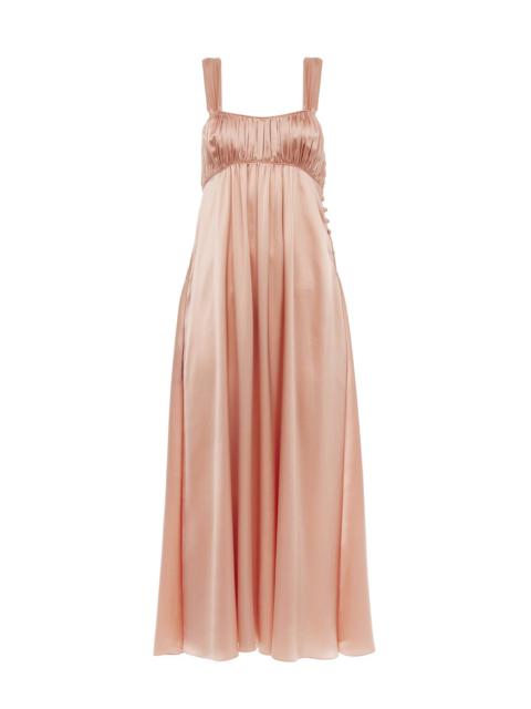 SLEEVELESS RUCHED LONG DRESS IN SILK SATIN