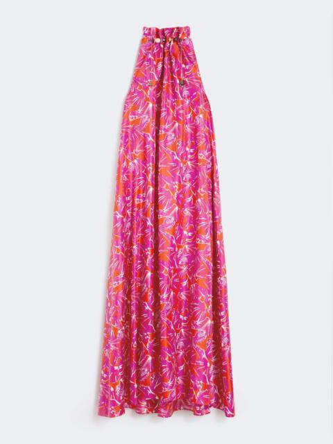Printed silk twill dress - CORAL