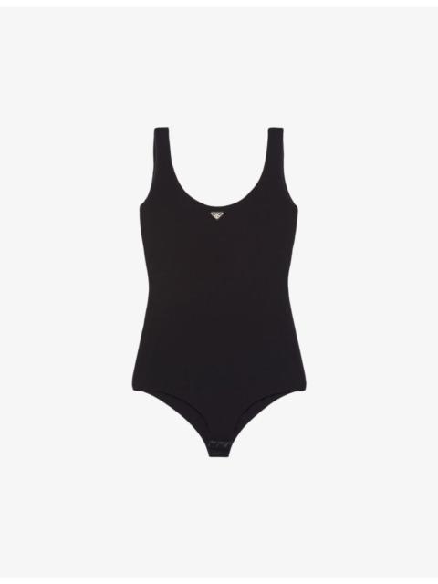 Brand-plaque fitted stretch recycled-nylon body