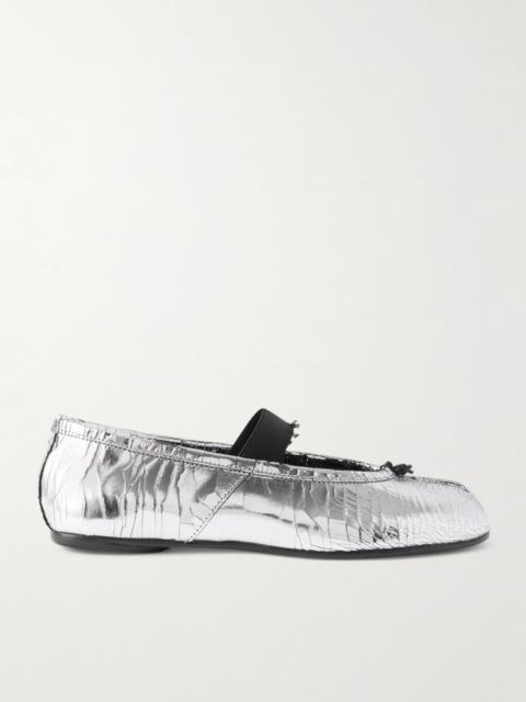 Tabi split-toe metallic cracked-leather ballet flats Silver