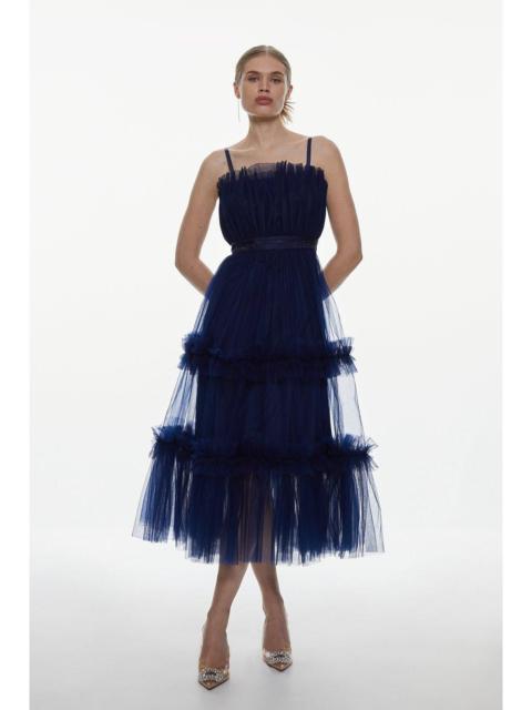 Tulle Bandeau Tiered Midi Dress