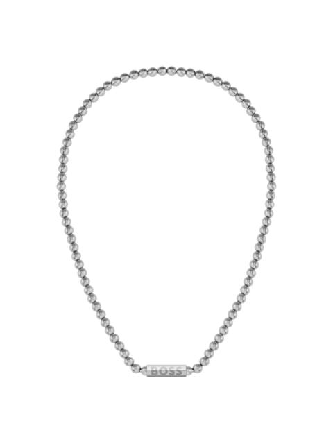 BEADED NECKLACE IN BRUSHED STAINLESS STEEL WITH OCTAGONAL CLOSURE