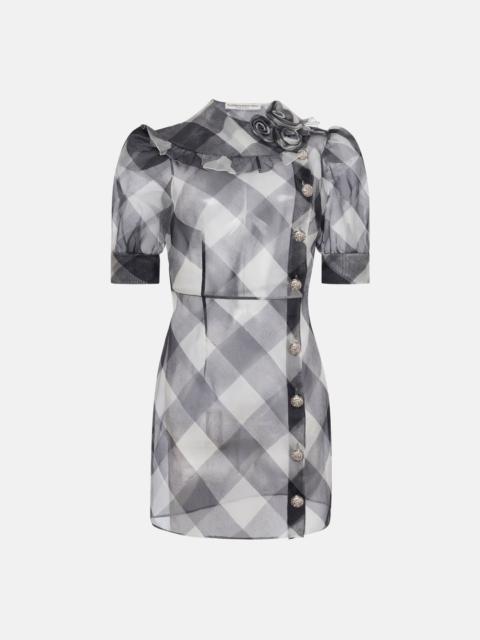 CHECKED SILK ORGANZA MINI DRESS WITH JWL BUTTONS