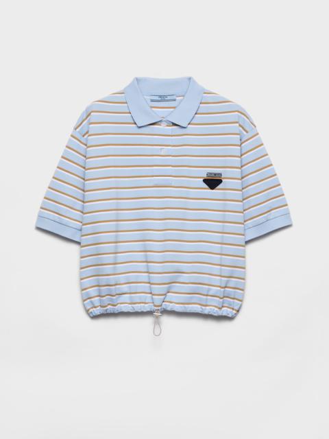Cropped striped piqué polo shirt