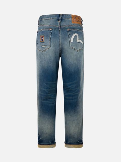 Seagull Embroidery with Hand-Woven Lanyard Relax Straight Fit Jeans #2030