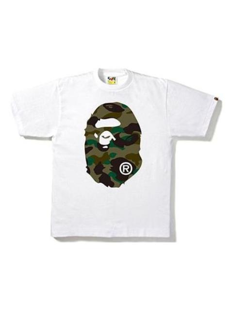 A Bathing Ape Green Camouflage Ape Head Tee 'White' BAPE-SS18-008