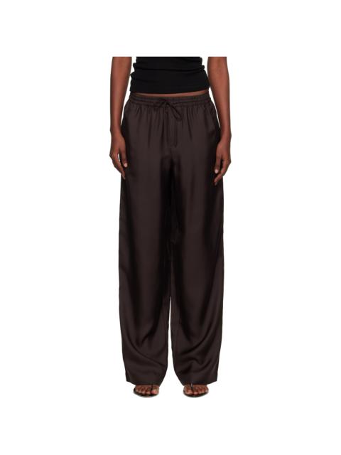 Brown Wide Leg Silk Trousers