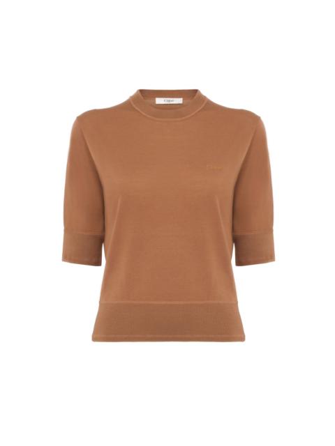 SHORT-SLEEVE LOGO SWEATER IN A FINE MERINO WOOL KNIT