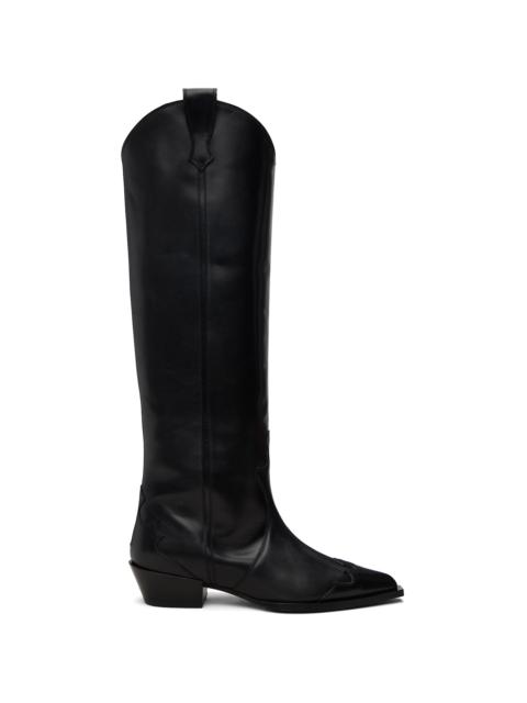 Black Aruna Leather Knee-High Cowboy Boots
