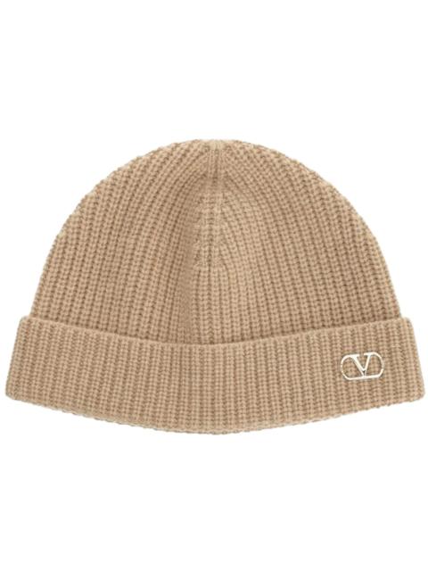 Valentino VLogo Cashmere Signature Knitted Beanie Beige