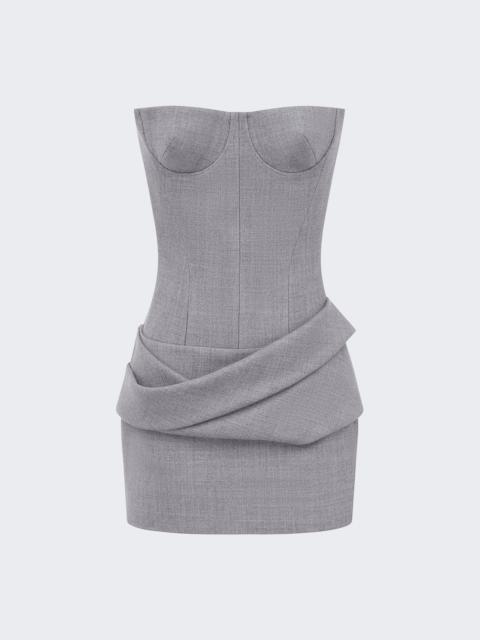 Longline Corset Wool Suiting Mini Dress Grey