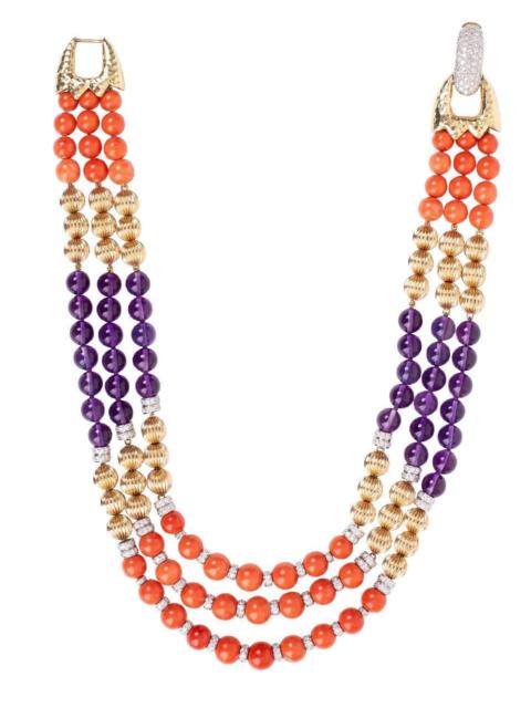 Coral and Amethyst Bead Necklace