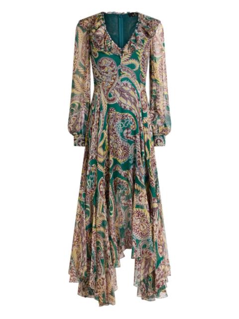 paisley ruffled maxi dress
