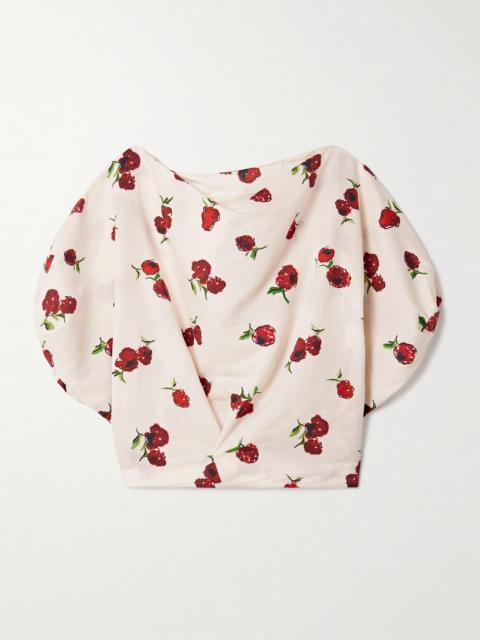 Niles Cropped Draped Silk And Cotton-blend Twill Top