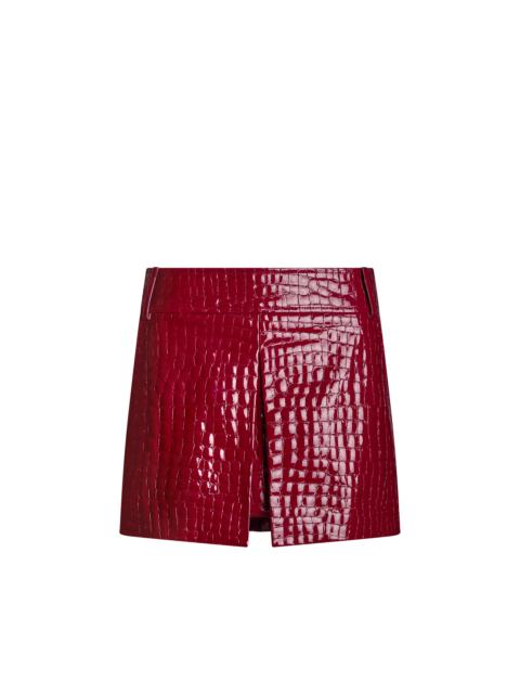 CROC EMBOSSED LEATHER MINI SKIRT WITH INVERTED PLEAT