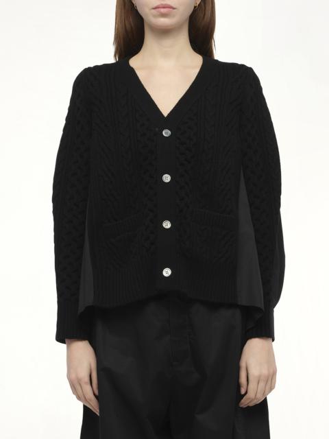 Wool Knit x Cotton Poplin Cardigan in Black/Black