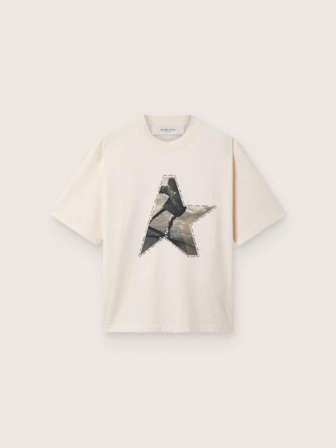 Women’s T-shirt in white cotton jersey with star print