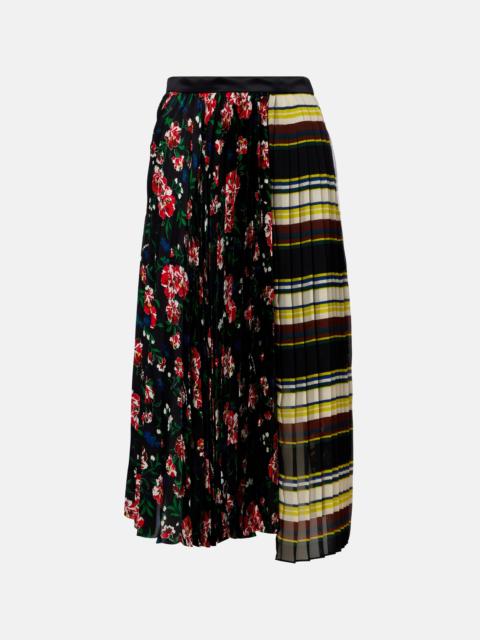 Printed plissé midi skirt