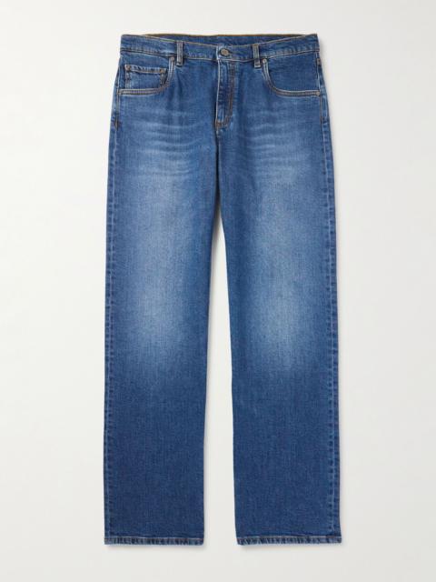 Straight-Leg Logo-Embroidered Jeans Blue