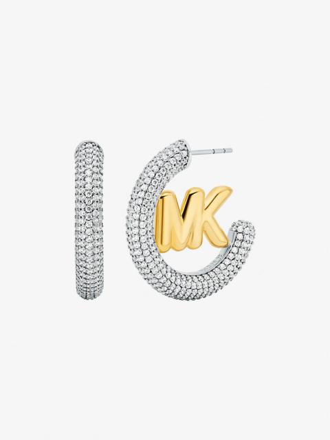 Large Pavé Logo Charm Two-Tone Hoop Earrings