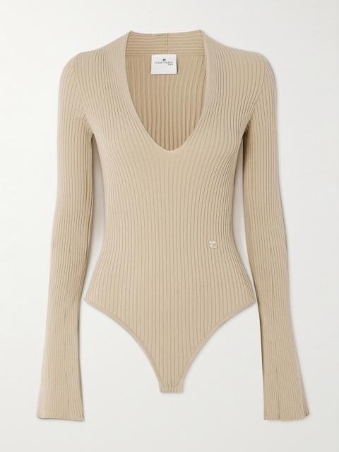 Embroidered Ribbed-knit Bodysuit