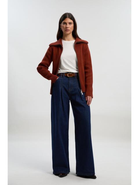 Denim Pleat Front Wide Leg Jeans