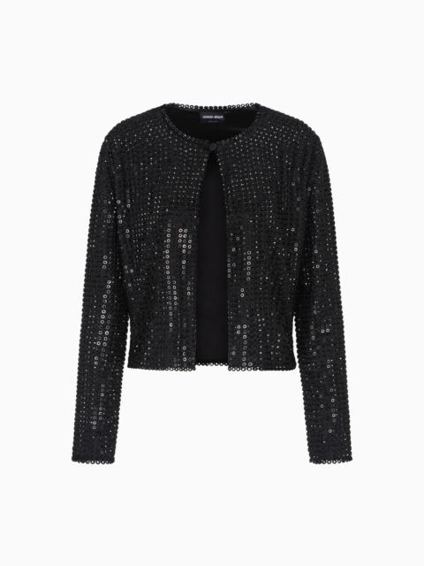 CREW-NECK SILK SATIN SHIRT WITH ALL-OVER EMBROIDERY