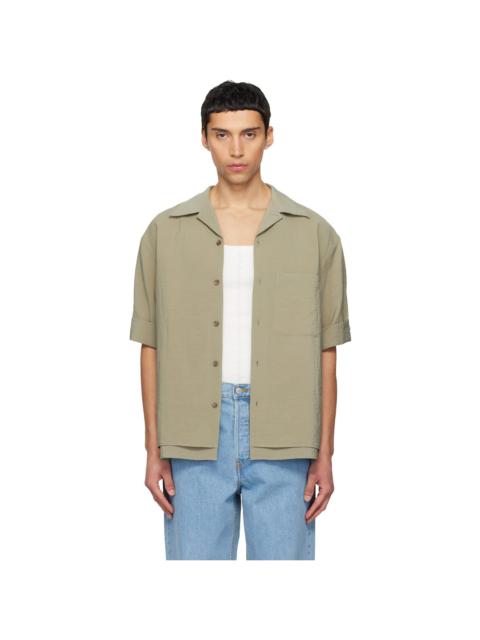Khaki Double-Layered Open Collar Shirt
