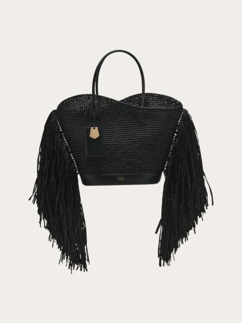 Tote bag with cut-out and fringes