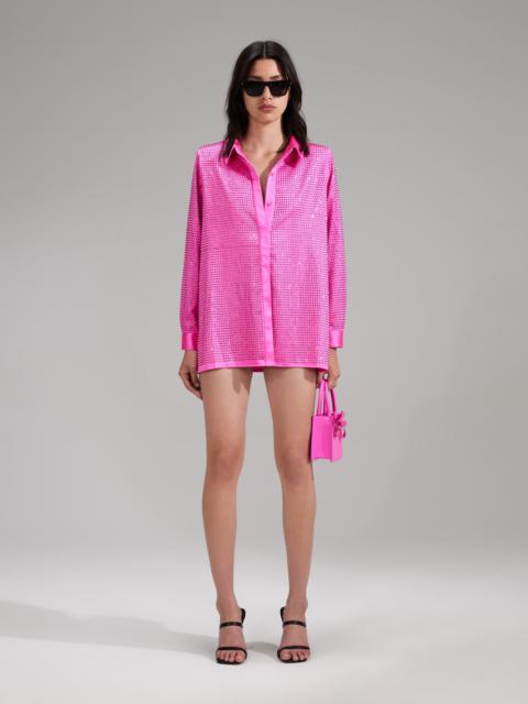 Pink Rhinestone Satin Shirt