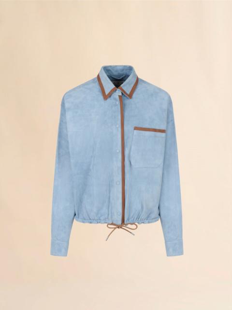 LIGHT BLUE SUEDE SHIRT WITH CONTRAST TRIMS