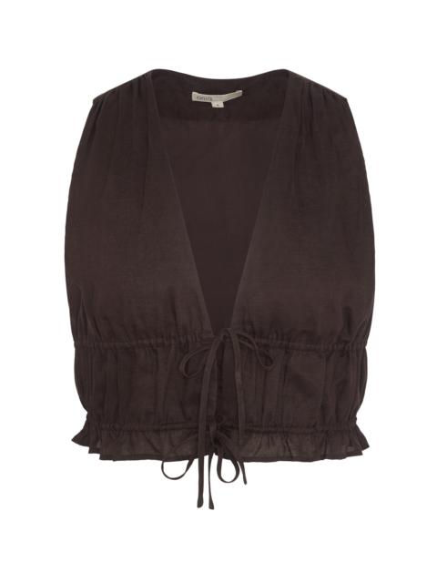Tie-Front Air Linen Top brown
