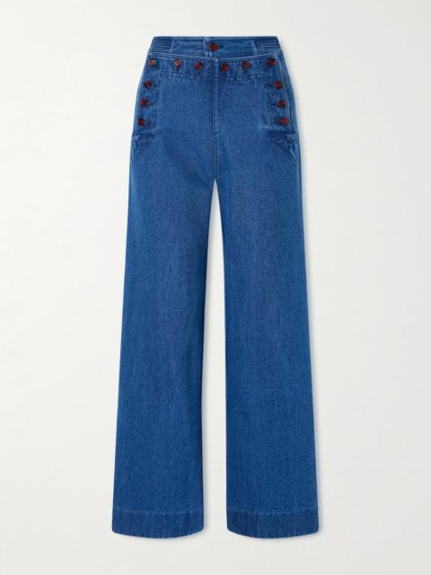 Sailor Cropped High-rise Wide-leg Jeans