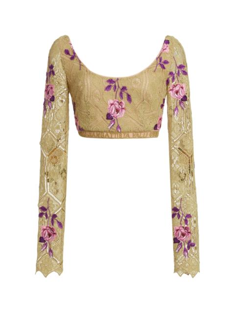 Embroidered Macrame Crop Top green