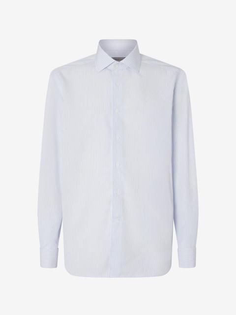 White cotton poplin shirt with light Blue stripes
